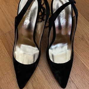 SybG H.B.I.C. Black and Gold Ankle Strap Heels Size 35 (US 5) RUNS SMALL